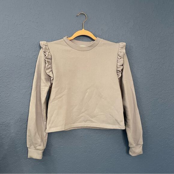 Zara Tops - Zara S gray long sleeve blouse ruffle crewneck kawaii pastel girlhoodcore solid
